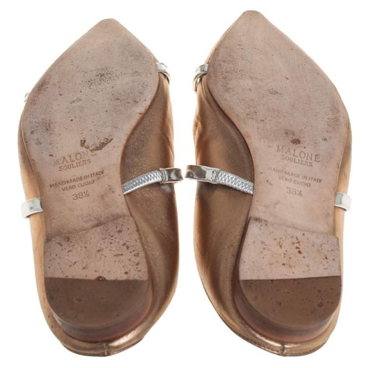 Pre Owned Malone Souliers Gold Leather Maureen Mules Sandals Size 38.5