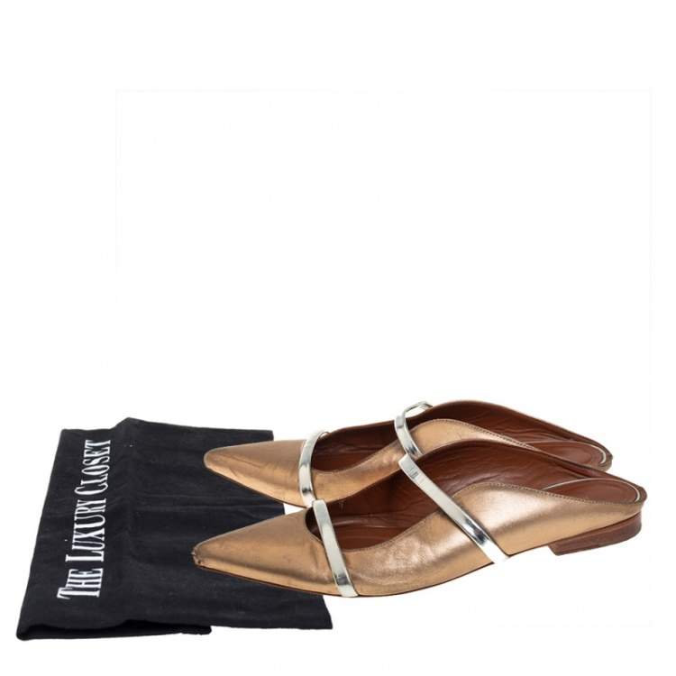 Pre Owned Malone Souliers Gold Leather Maureen Mules Sandals Size 38.5