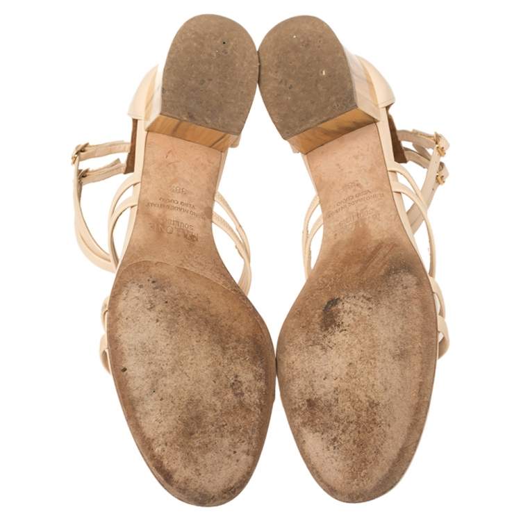 Pre Owned Malone Souliers Cream Leather Ankle Strap Sandals Size 38.5