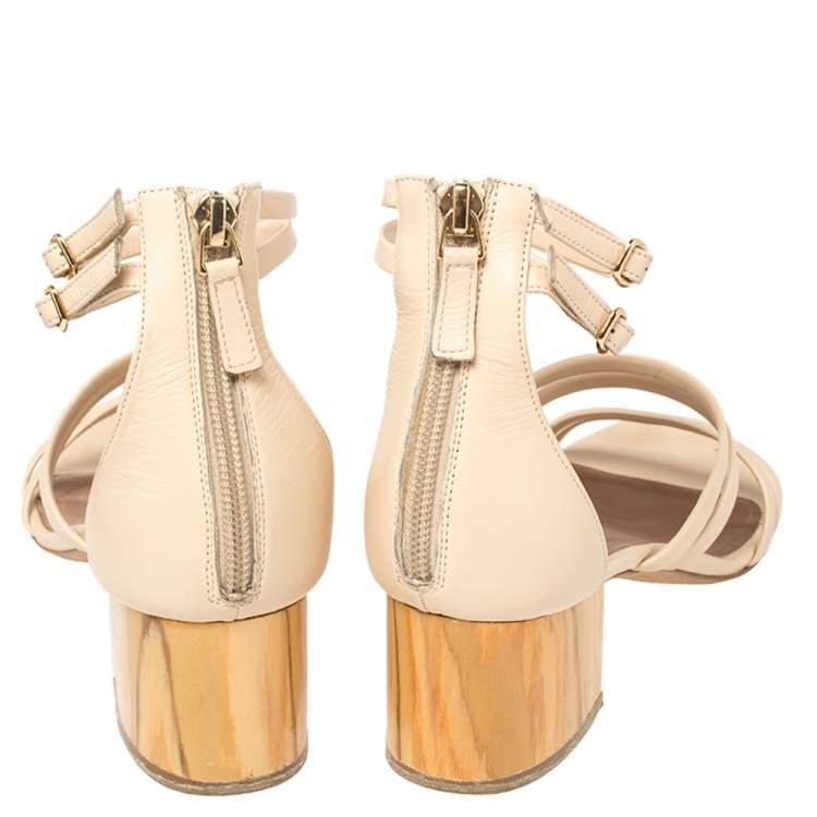 Pre Owned Malone Souliers Cream Leather Ankle Strap Sandals Size 38.5