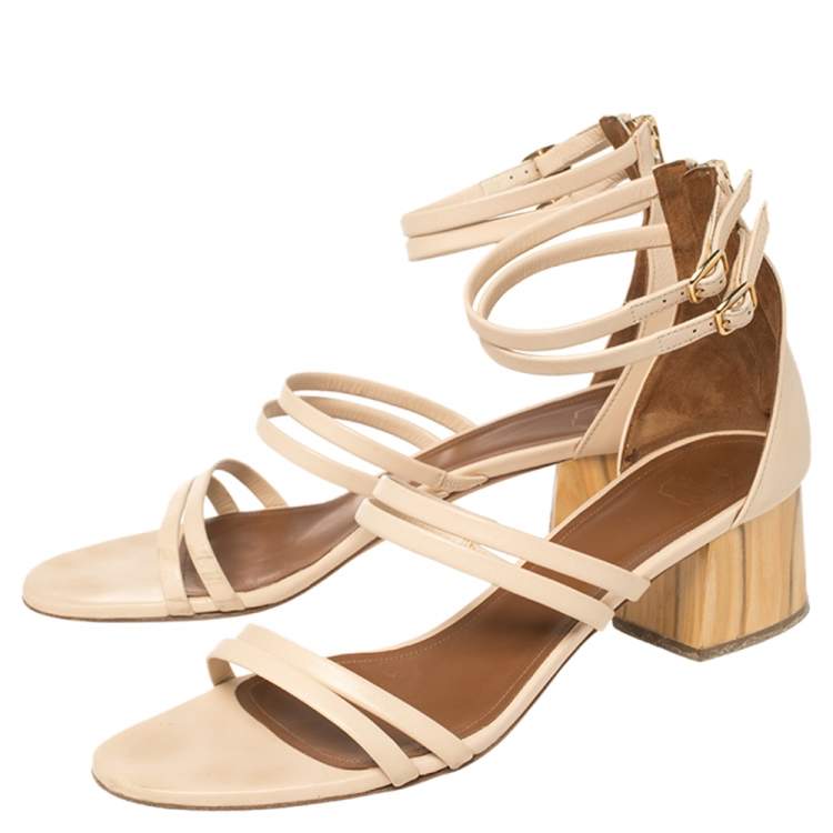 Pre Owned Malone Souliers Cream Leather Ankle Strap Sandals Size 38.5