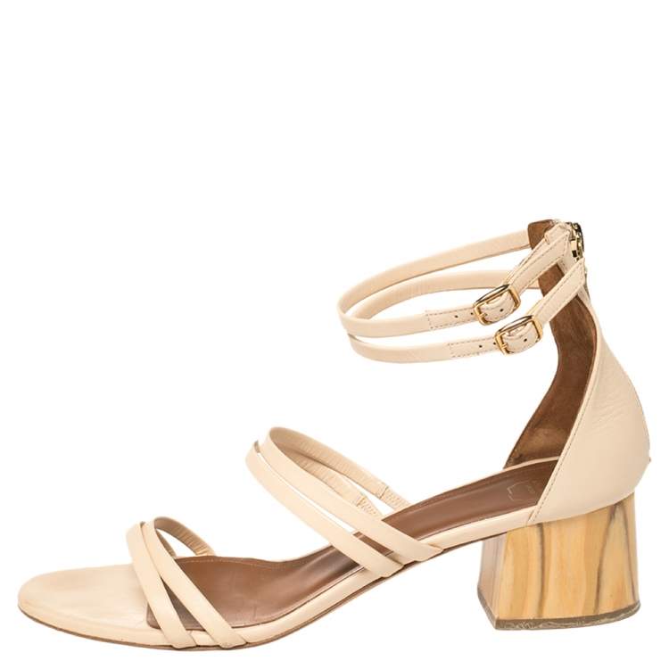 Pre Owned Malone Souliers Cream Leather Ankle Strap Sandals Size 38.5