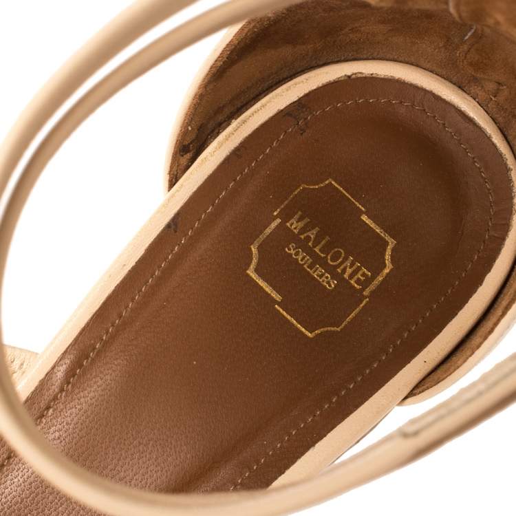 Pre Owned Malone Souliers Cream Leather Ankle Strap Sandals Size 38.5