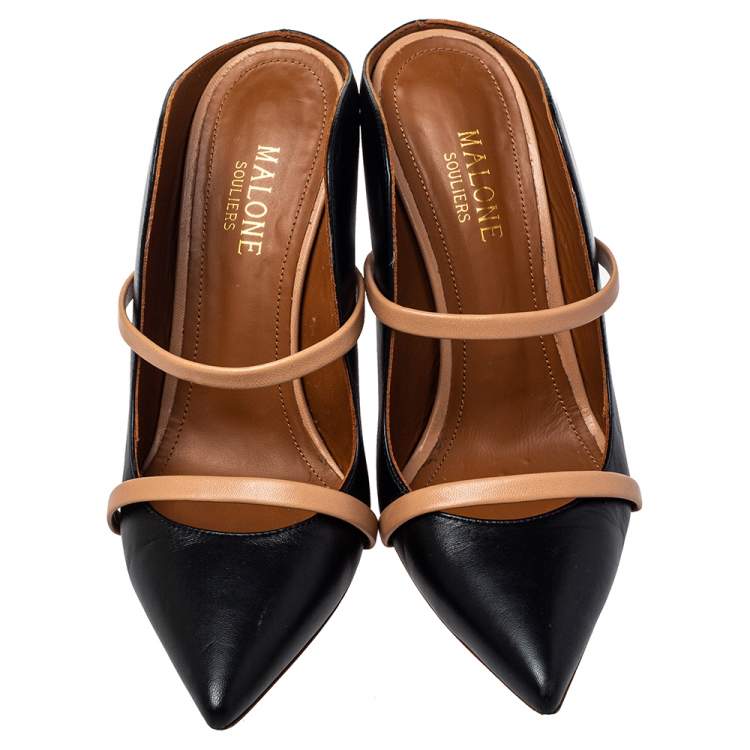 Pre Owned Malone Souliers Black/Beige Leather Maureen Mule Pumps Size 36