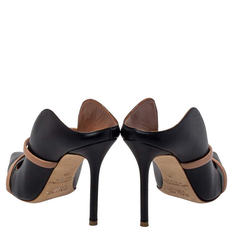 Pre Owned Malone Souliers Black/Beige Leather Maureen Mule Pumps Size 36