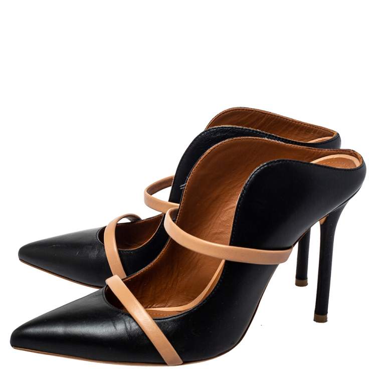 Pre Owned Malone Souliers Black/Beige Leather Maureen Mule Pumps Size 36