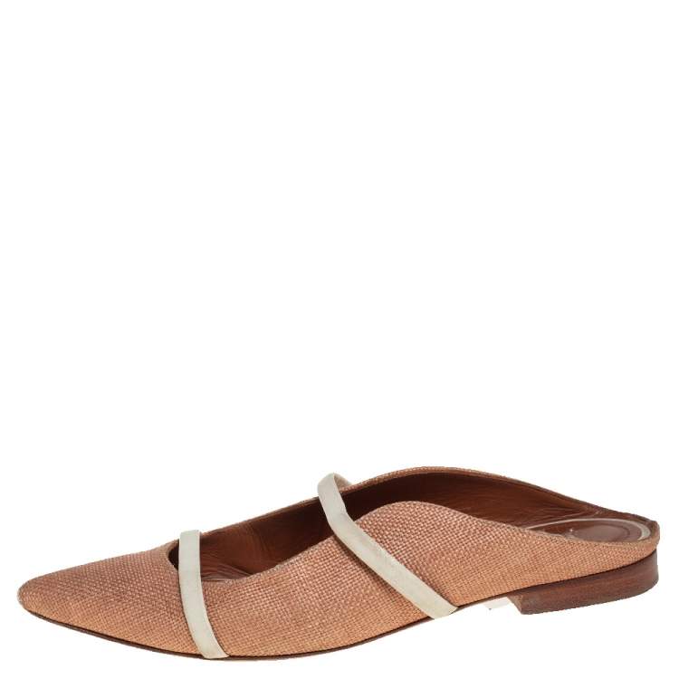 Pre Owned Malone Souliers Beige Raffia Maureen Flats Size 36
