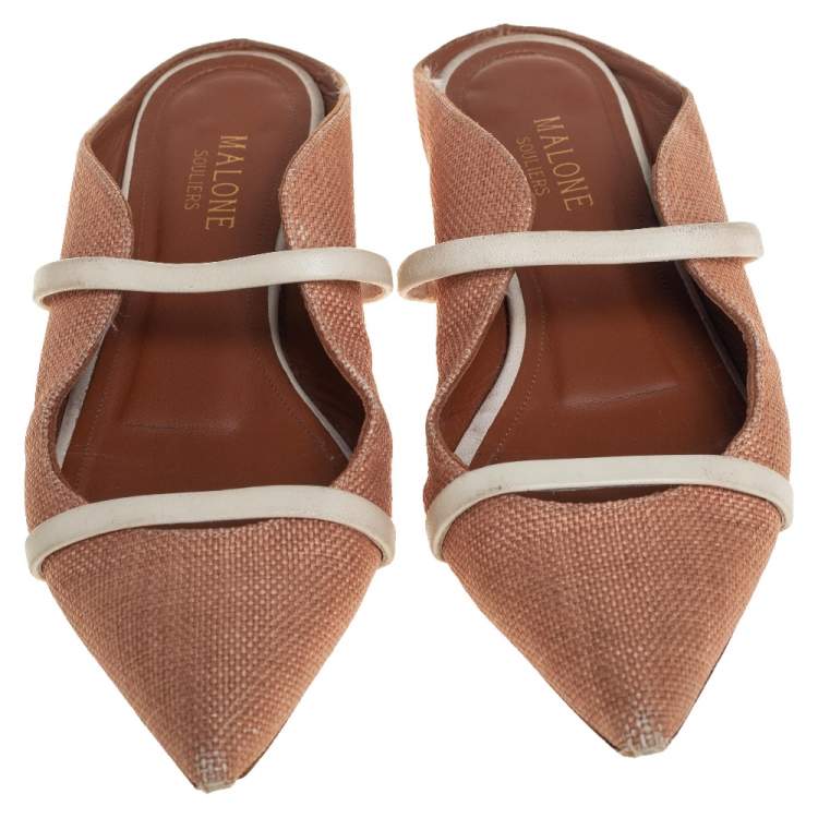 Pre Owned Malone Souliers Beige Raffia Maureen Flats Size 36