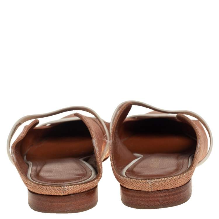 Pre Owned Malone Souliers Beige Raffia Maureen Flats Size 36