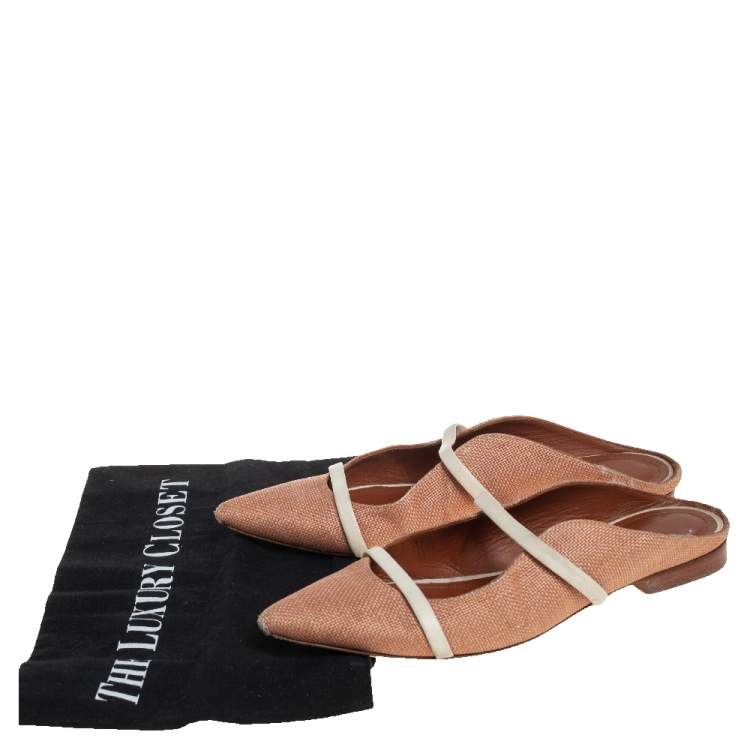 Pre Owned Malone Souliers Beige Raffia Maureen Flats Size 36