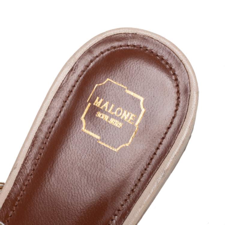 مملوكة مسبقًا Malone Souliers Cream Woven Raffia And Fabric Rodena Flat Slides Size 37