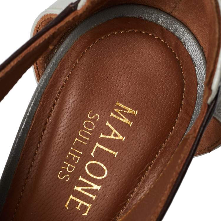Pre Owned Malone Souliers Brown/Grey Leather Montana Lace Up Booties Size 35.5