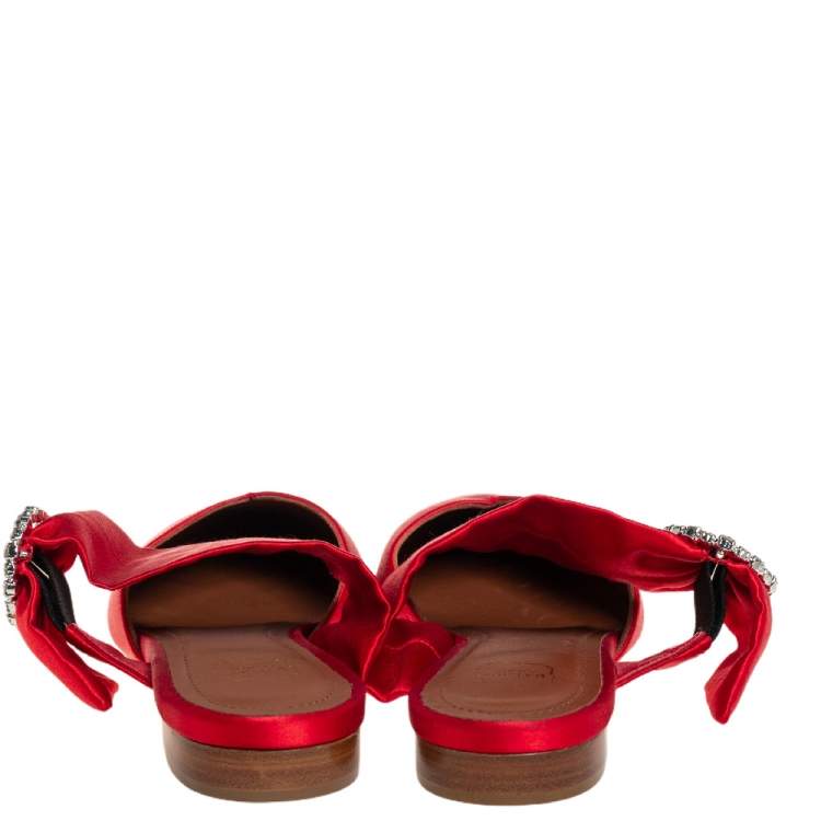 Pre Owned Malone Souliers Red Satin Maite Crystal Buckle Flats Size 36