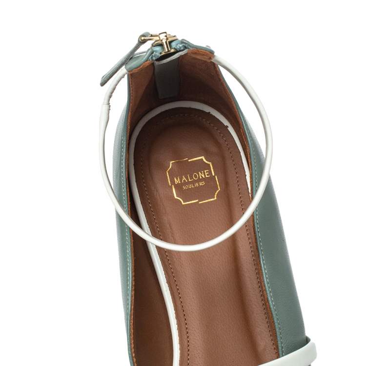 Pre Owned Malone Souliers Blue/White Patent And Leather Robyn Flats Size 39.5