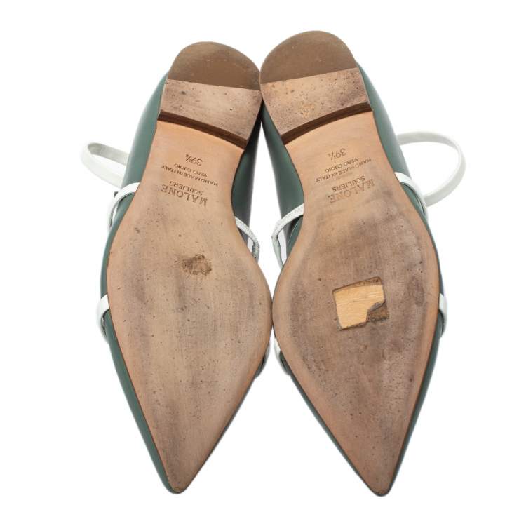 Pre Owned Malone Souliers Blue/White Patent And Leather Robyn Flats Size 39.5