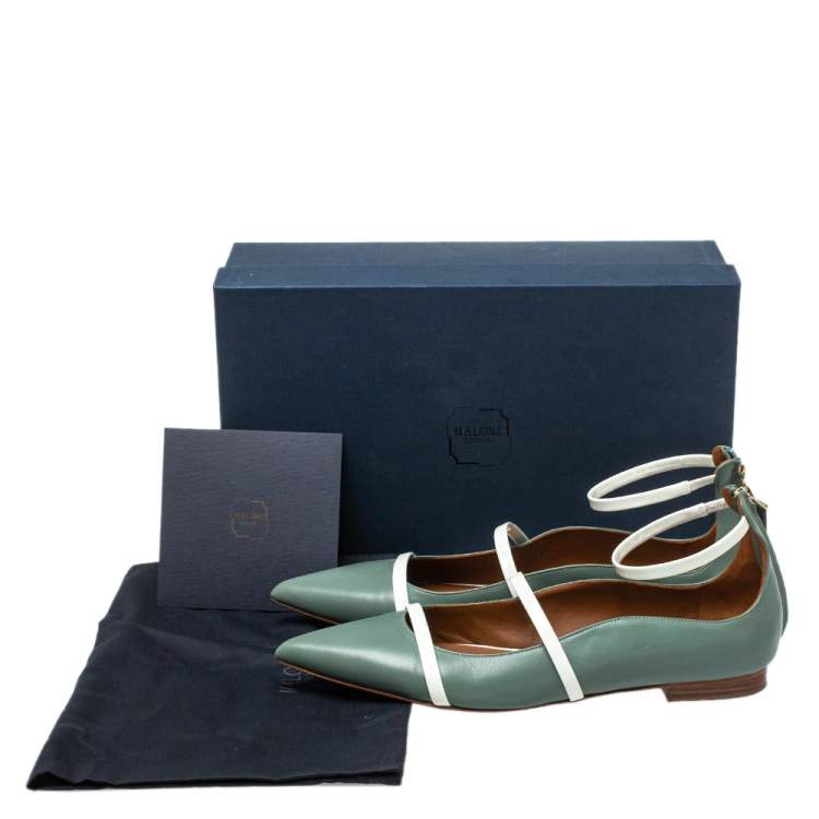 Pre Owned Malone Souliers Blue/White Patent And Leather Robyn Flats Size 39.5