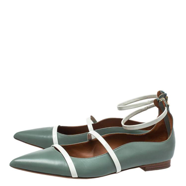 Pre Owned Malone Souliers Blue/White Patent And Leather Robyn Flats Size 39.5