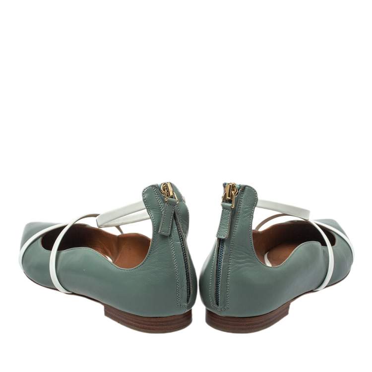 Pre Owned Malone Souliers Blue/White Patent And Leather Robyn Flats Size 39.5