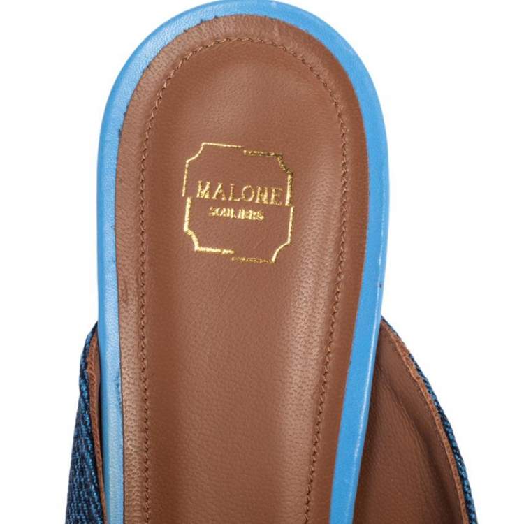 مملوكة مسبقًا Malone Souliers Blue Raffia Carmen Crystal Embellished Mules Size 40
