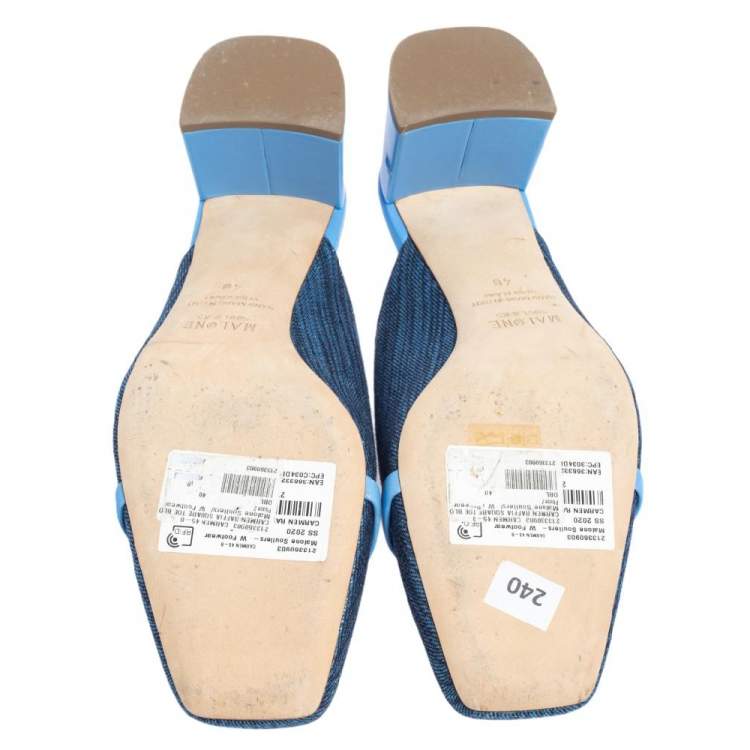 مملوكة مسبقًا Malone Souliers Blue Raffia Carmen Crystal Embellished Mules Size 40