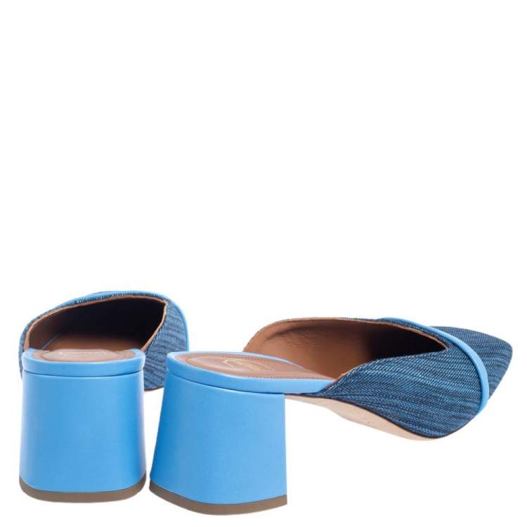 مملوكة مسبقًا Malone Souliers Blue Raffia Carmen Crystal Embellished Mules Size 40