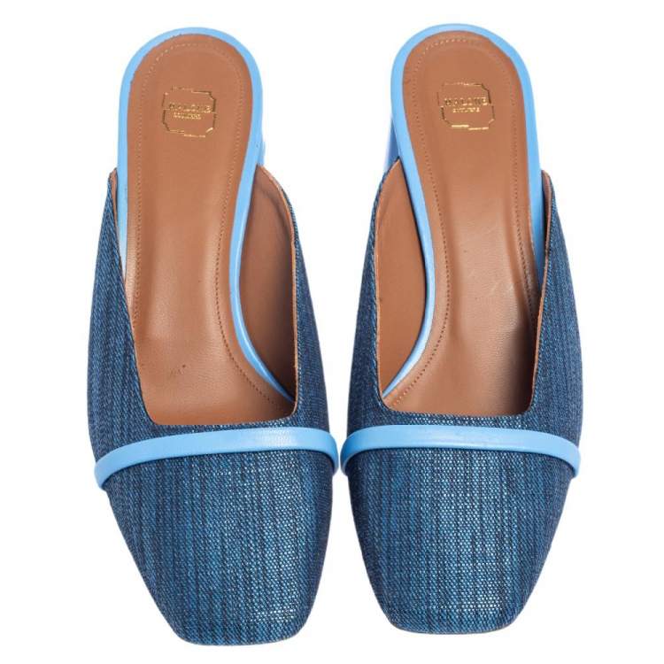 مملوكة مسبقًا Malone Souliers Blue Raffia Carmen Crystal Embellished Mules Size 40