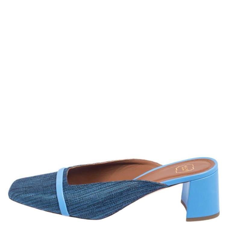 مملوكة مسبقًا Malone Souliers Blue Raffia Carmen Crystal Embellished Mules Size 40