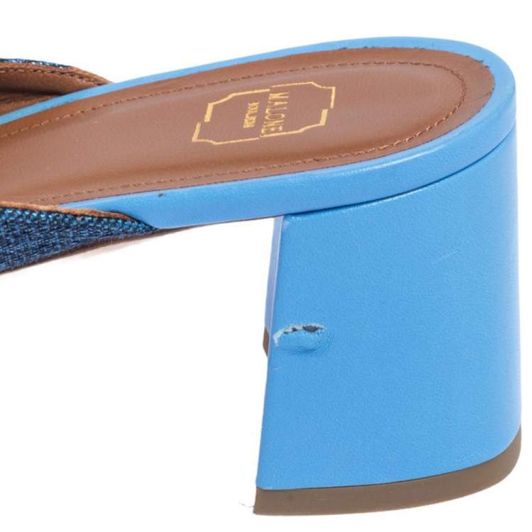 مملوكة مسبقًا Malone Souliers Blue Raffia Carmen Crystal Embellished Mules Size 40