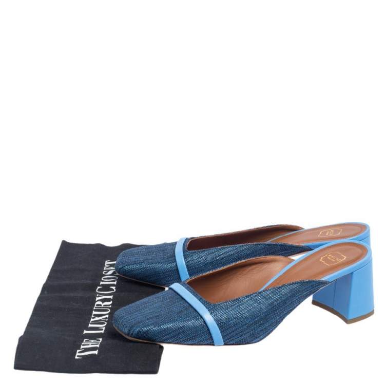مملوكة مسبقًا Malone Souliers Blue Raffia Carmen Crystal Embellished Mules Size 40
