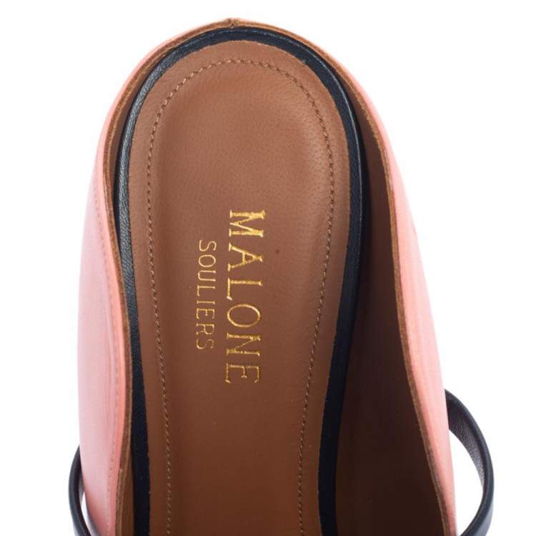 Pre Owned Malone Souliers Pink/Blue Leather Maureen Pointed Toe Mules Size 37.5