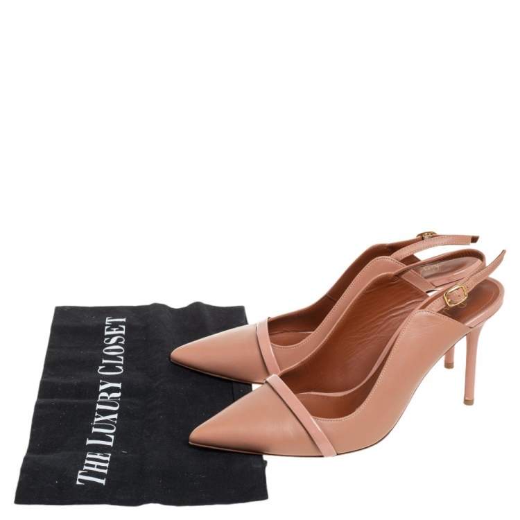 Pre Owned Malone Souliers Beige Leather Marion Pointed Toe Slingback Pumps Size 38.5
