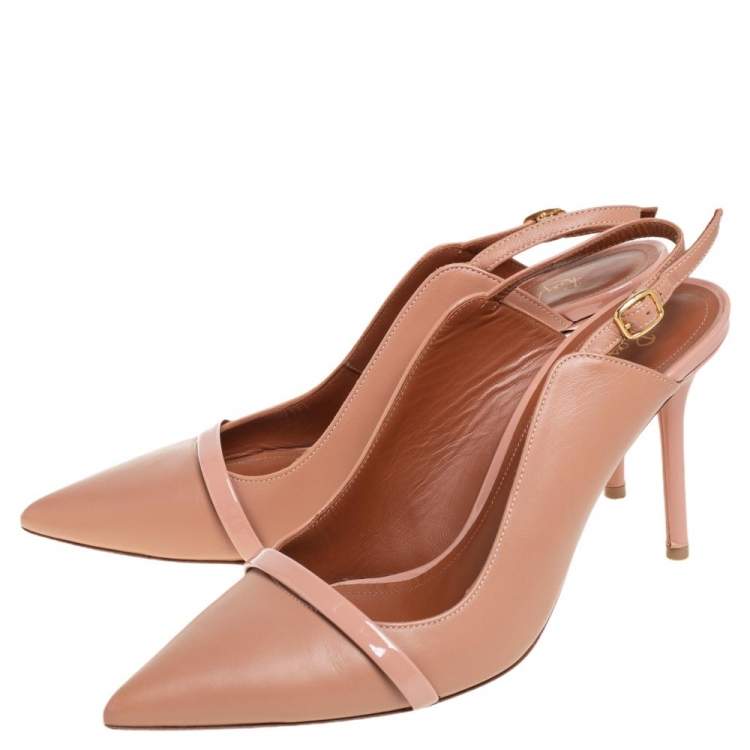 Pre Owned Malone Souliers Beige Leather Marion Pointed Toe Slingback Pumps Size 38.5