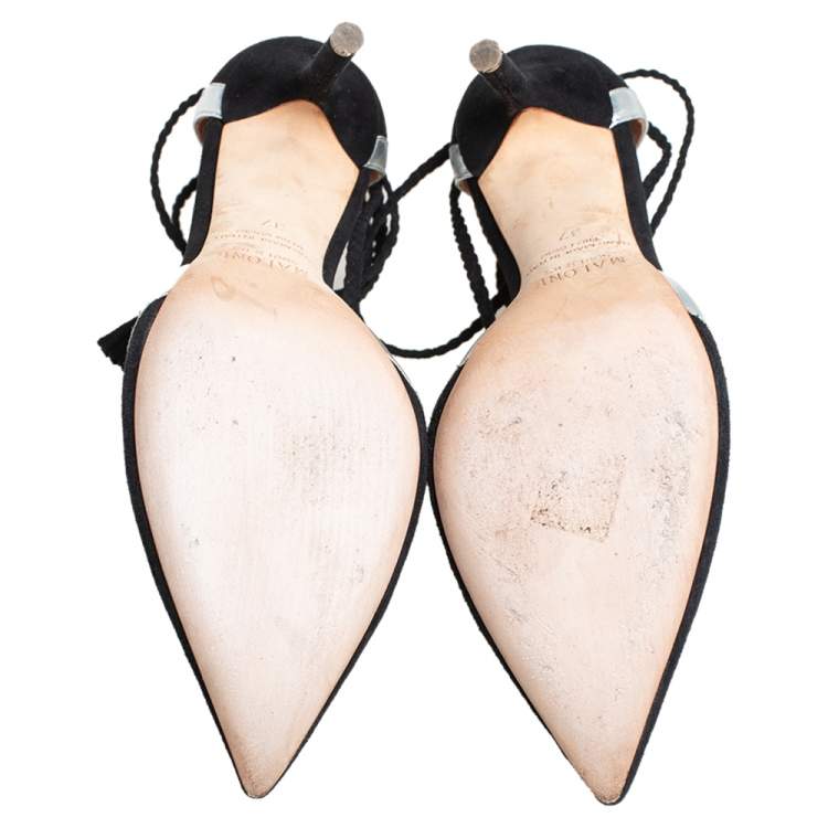 Pre Owned Malone Souliers Black/Silver Suede And Leather Haji Pumps Size 37