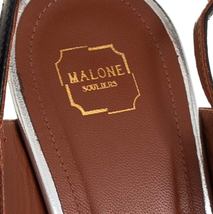 Pre Owned Malone Souliers Black/Silver Leather Marion Slingback Sandals Size 38.5 