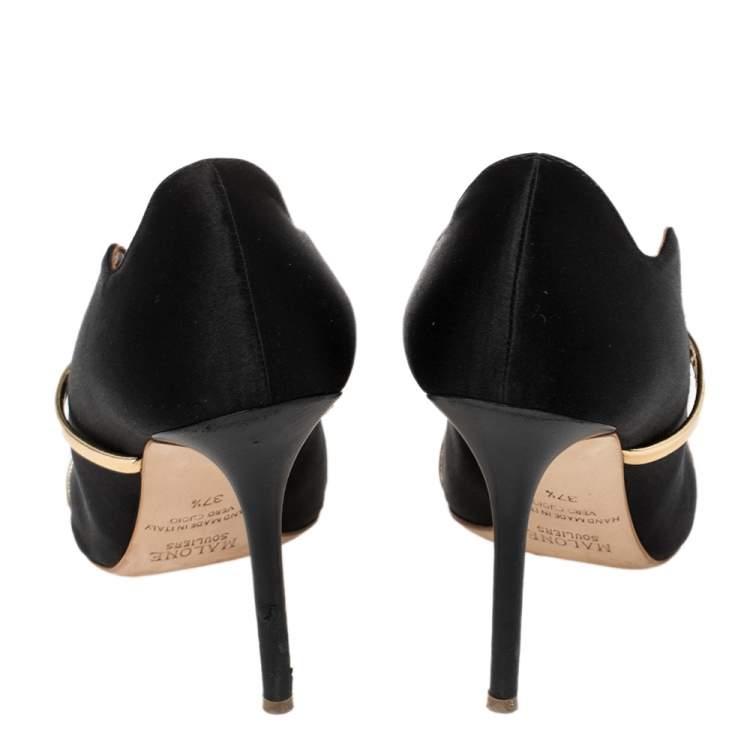 Pre Owned Malone Souliers Black Satin Maureen Mule Pumps Size 37.5
