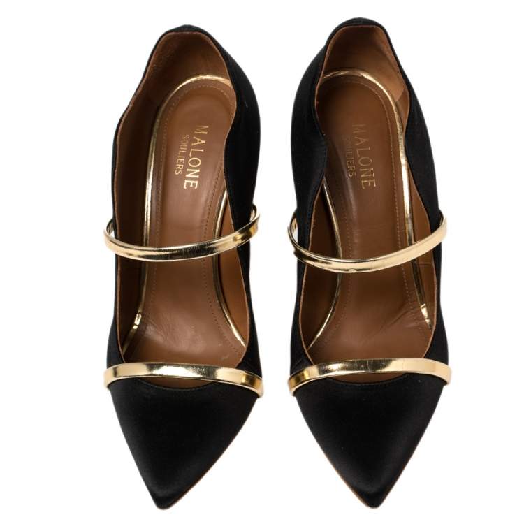 Pre Owned Malone Souliers Black Satin Maureen Mule Pumps Size 37.5