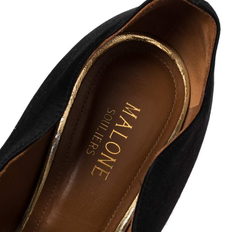 Pre Owned Malone Souliers Black Satin Maureen Mule Pumps Size 37.5