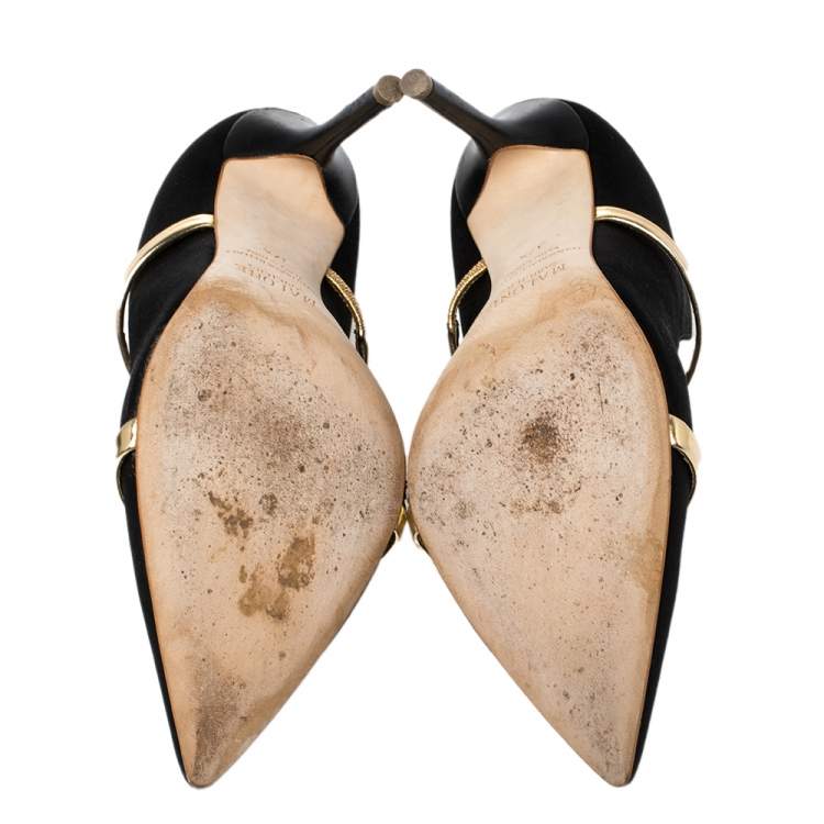 Pre Owned Malone Souliers Black Satin Maureen Mule Pumps Size 37.5