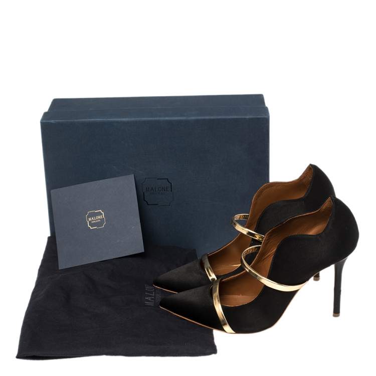 Pre Owned Malone Souliers Black Satin Maureen Mule Pumps Size 37.5