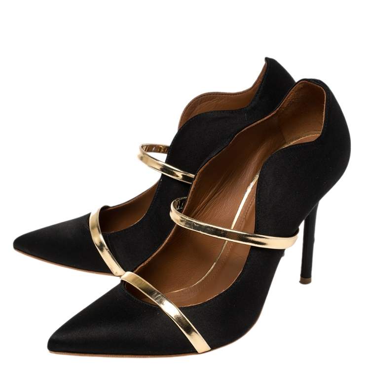 Pre Owned Malone Souliers Black Satin Maureen Mule Pumps Size 37.5