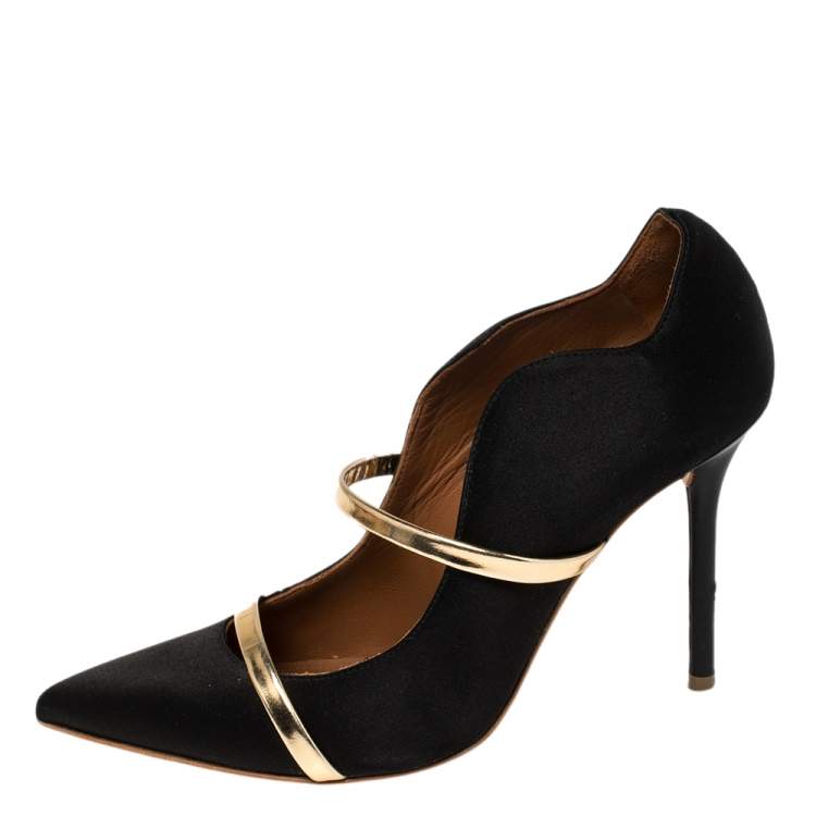 Pre Owned Malone Souliers Black Satin Maureen Mule Pumps Size 37.5