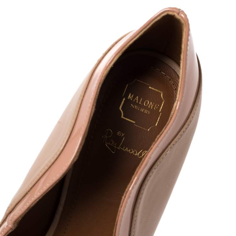 مملوكة مسبقًا Malone Souliers Beige Patent Leather and Leather Penelope Pumps Size 38