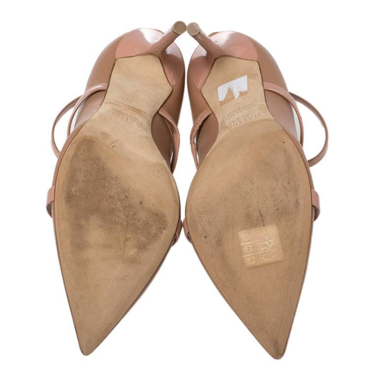 Pre Owned Malone Souliers Beige Leather Robyn Ankle Strap Pumps Size 38