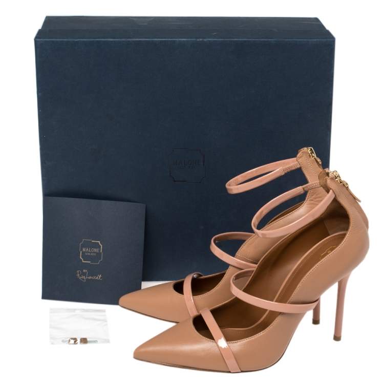Pre Owned Malone Souliers Beige Leather Robyn Ankle Strap Pumps Size 38