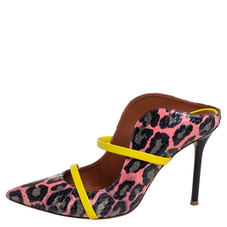 Pre Owned Malone Souliers Multicolor Leopard Print Python And Leather Maureen Pointed Toe Mules Size 37.5