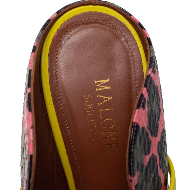Pre Owned Malone Souliers Multicolor Leopard Print Python And Leather Maureen Pointed Toe Mules Size 37.5