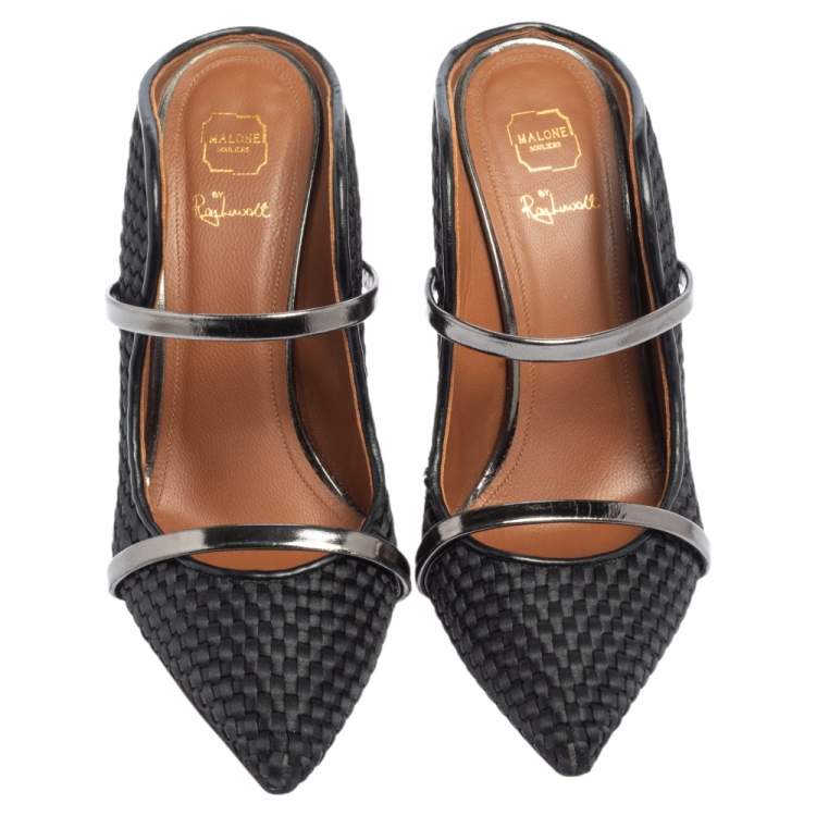 Pre Owned Malone Souliers Black Woven Fabric Maureen Pointed Toe Mules Size 39
