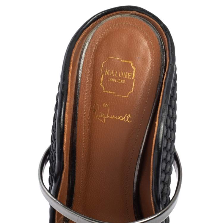 Pre Owned Malone Souliers Black Woven Fabric Maureen Pointed Toe Mules Size 39