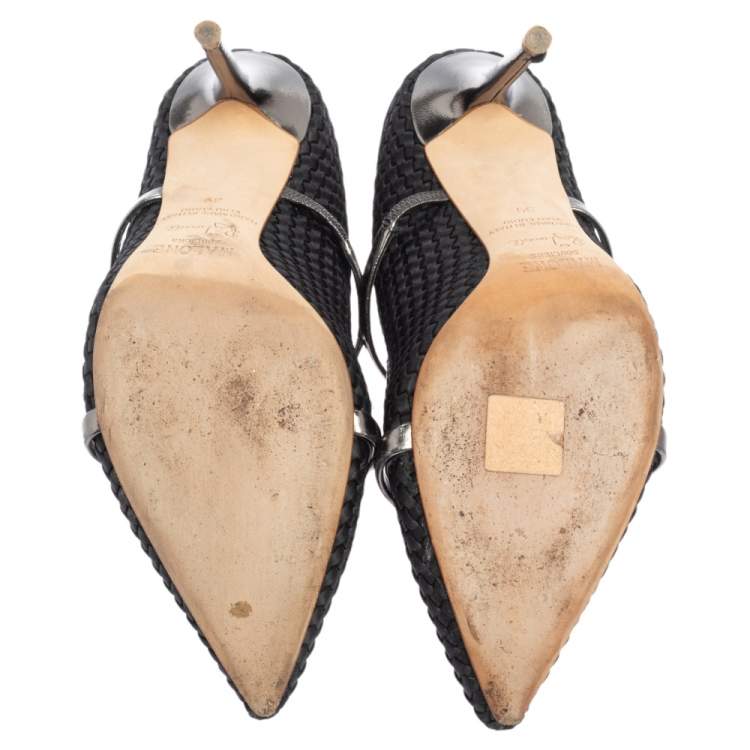 Pre Owned Malone Souliers Black Woven Fabric Maureen Pointed Toe Mules Size 39