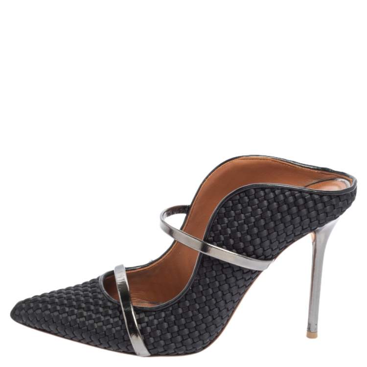 Pre Owned Malone Souliers Black Woven Fabric Maureen Pointed Toe Mules Size 39